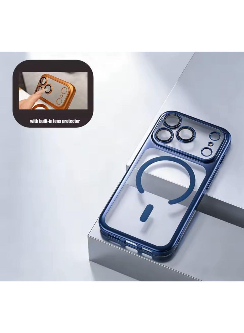 Luxury Matte Plating compatible With Magsafe Case For iPhone 17 Pro Shockproof Back Cover Lens protector film (Deep Blue, iPhone 17 Pro) - Image 3